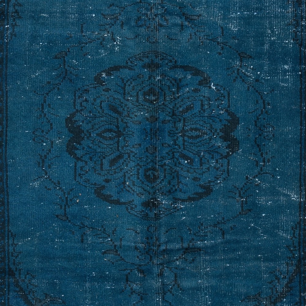 Art Deco Chinese Inspired Handmade Turkish Wool Area Rug in Dark Blue Color