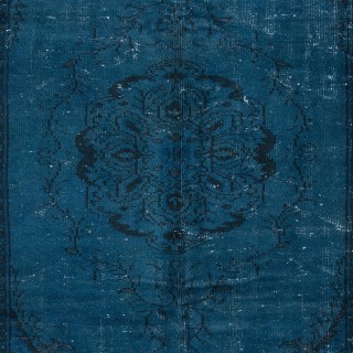 Art Deco Chinese Inspired Handmade Turkish Wool Area Rug in Dark Blue Color