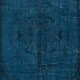 Art Deco Chinese Inspired Handmade Turkish Wool Area Rug in Dark Blue Color