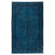 Art Deco Chinese Inspired Handmade Turkish Wool Area Rug in Dark Blue Color