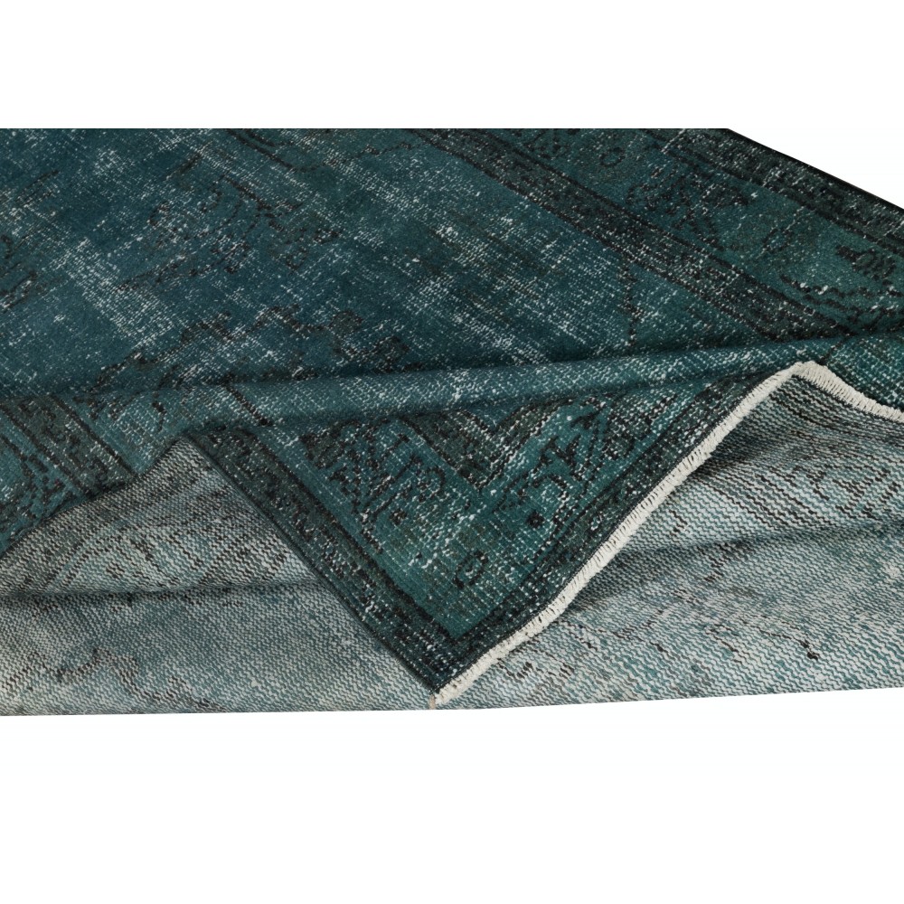 Modern Turkish Floor Rug in Dark Green Color. Hand Knotted Area Rug for Living Room