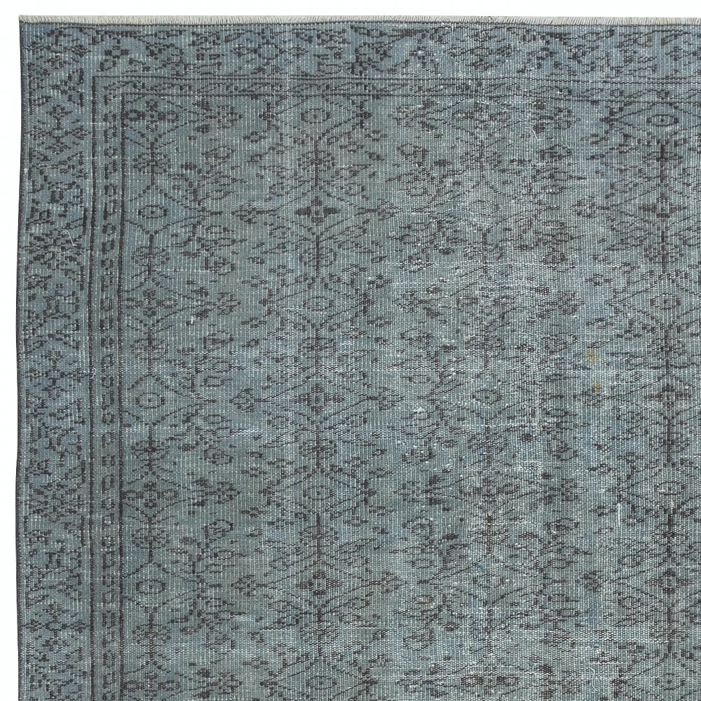 Modern Blue Color Handmade Turkish Wool Area Rug with Flower Design