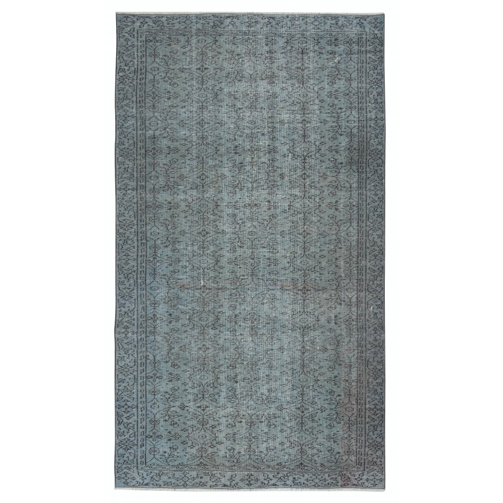 Modern Blue Color Handmade Turkish Wool Area Rug with Flower Design