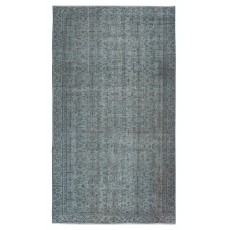 Modern Blue Color Handmade Turkish Wool Area Rug with Flower Design
