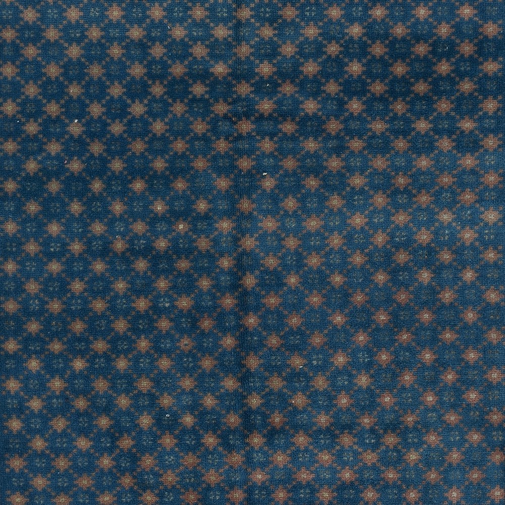 Vintage Handmade Floral Patterned Blue Turkish Area Rug. 100% Wool
