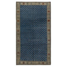 Vintage Handmade Floral Patterned Blue Turkish Area Rug. 100% Wool