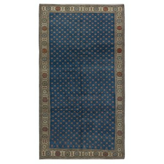 Vintage Handmade Floral Patterned Blue Turkish Area Rug. 100% Wool