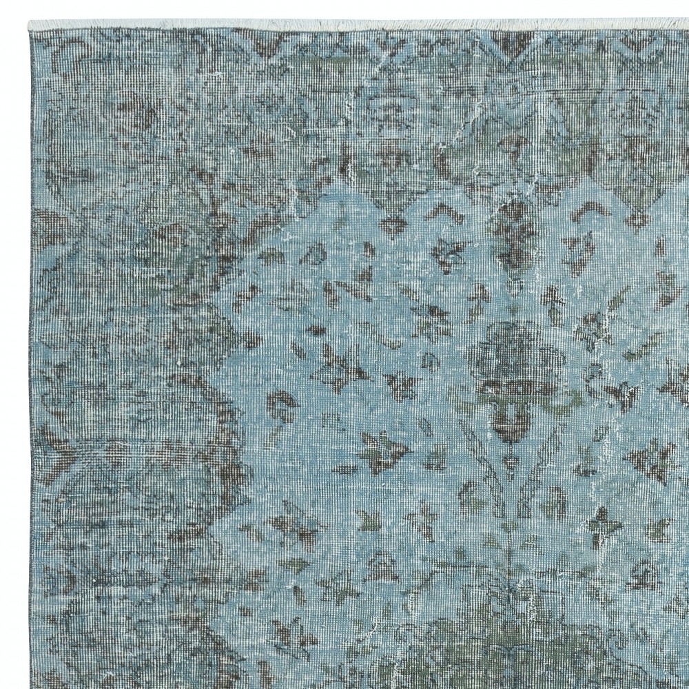 Contemporary Handmade Turkish Area Rug in Blue. Woolen Floor Covering