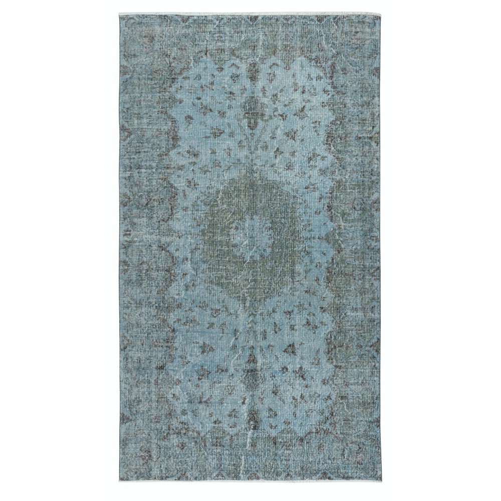 Contemporary Handmade Turkish Area Rug in Blue. Woolen Floor Covering
