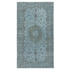 Contemporary Handmade Turkish Area Rug in Blue. Woolen Floor Covering