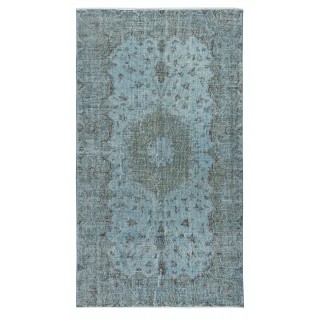 Contemporary Handmade Turkish Area Rug in Blue. Woolen Floor Covering