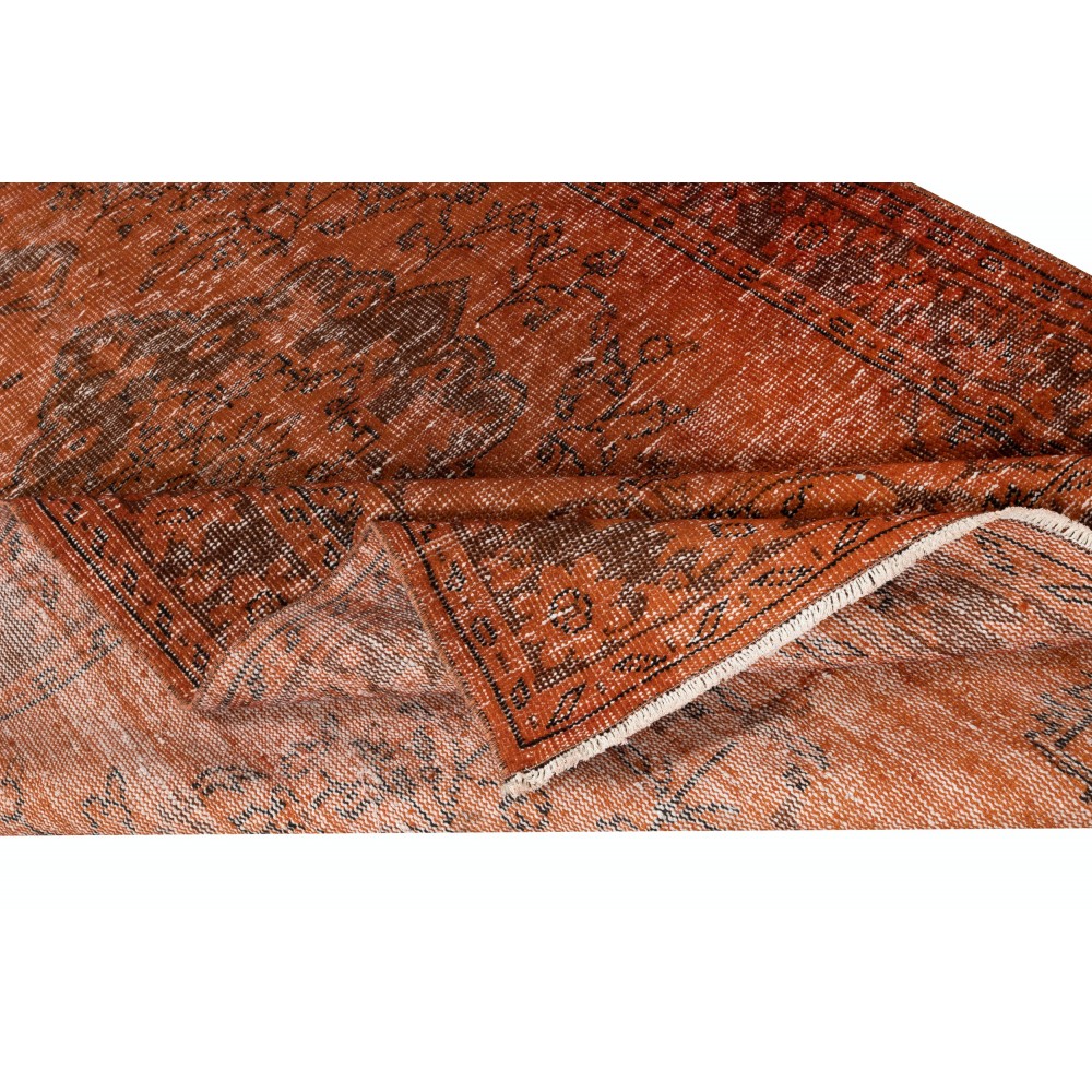 Handmade Anti-bacterial Wool Area Rug. Orange Color Hand Knotted Turkish Rug