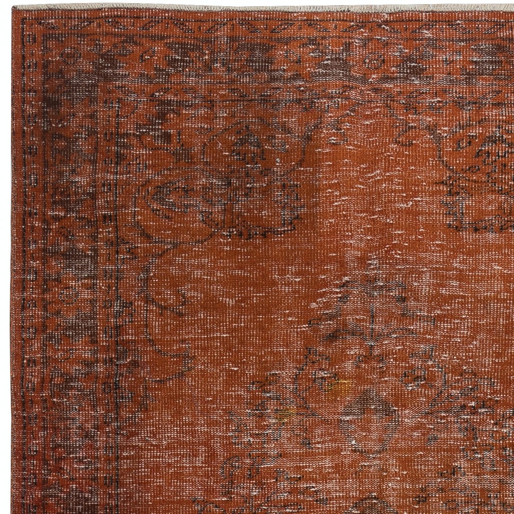 Handmade Anti-bacterial Wool Area Rug. Orange Color Hand Knotted Turkish Rug
