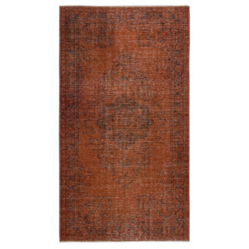 Handmade Anti-bacterial Wool Area Rug. Orange Color Hand Knotted Turkish Rug