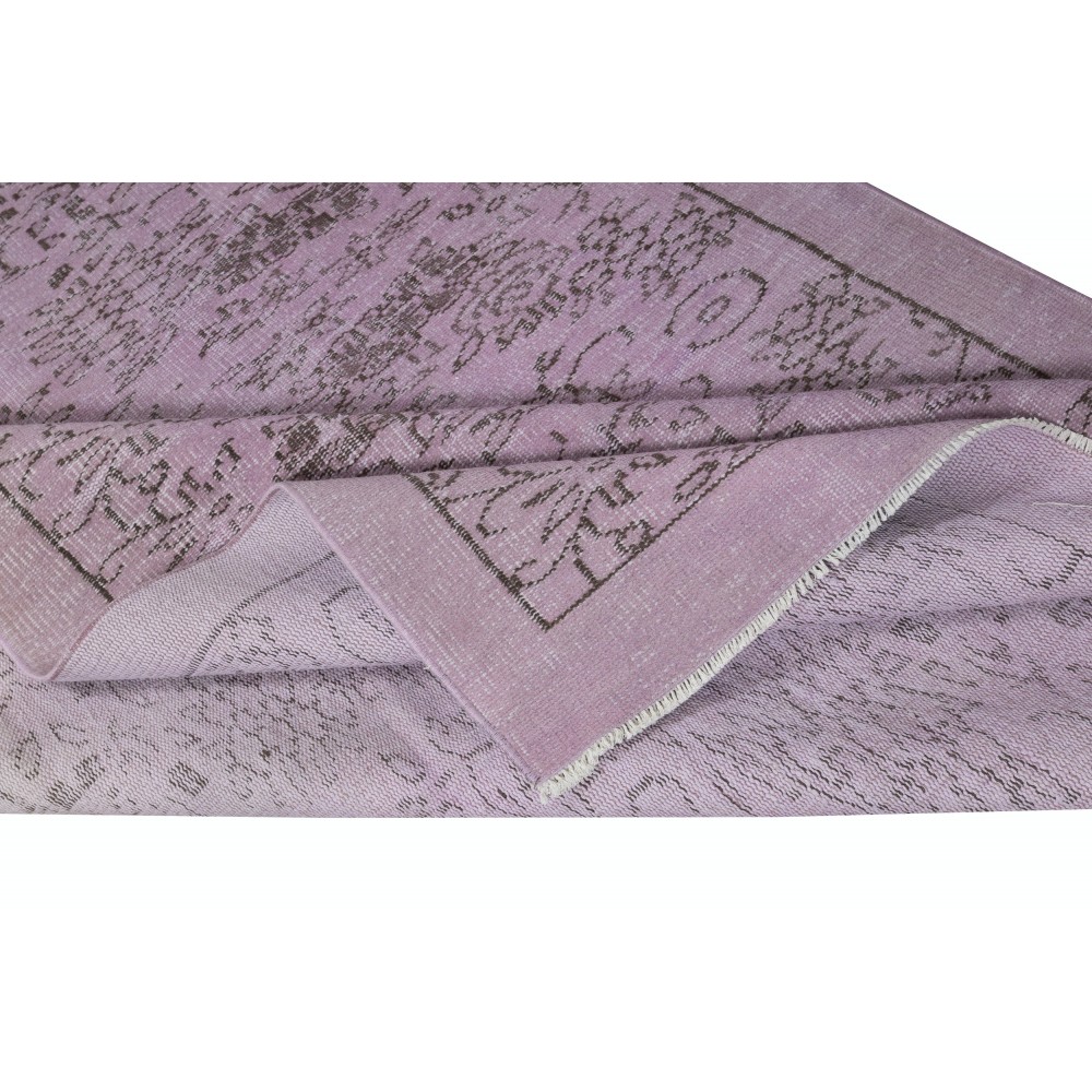 Hand-Made Purple Color Area Rug with Flower Design, Redyed Bohem Carpet for Living Room