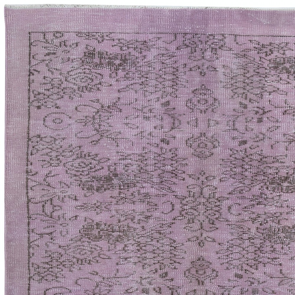 Hand-Made Purple Color Area Rug with Flower Design, Redyed Bohem Carpet for Living Room