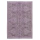 Hand-Made Purple Color Area Rug with Flower Design, Redyed Bohem Carpet for Living Room