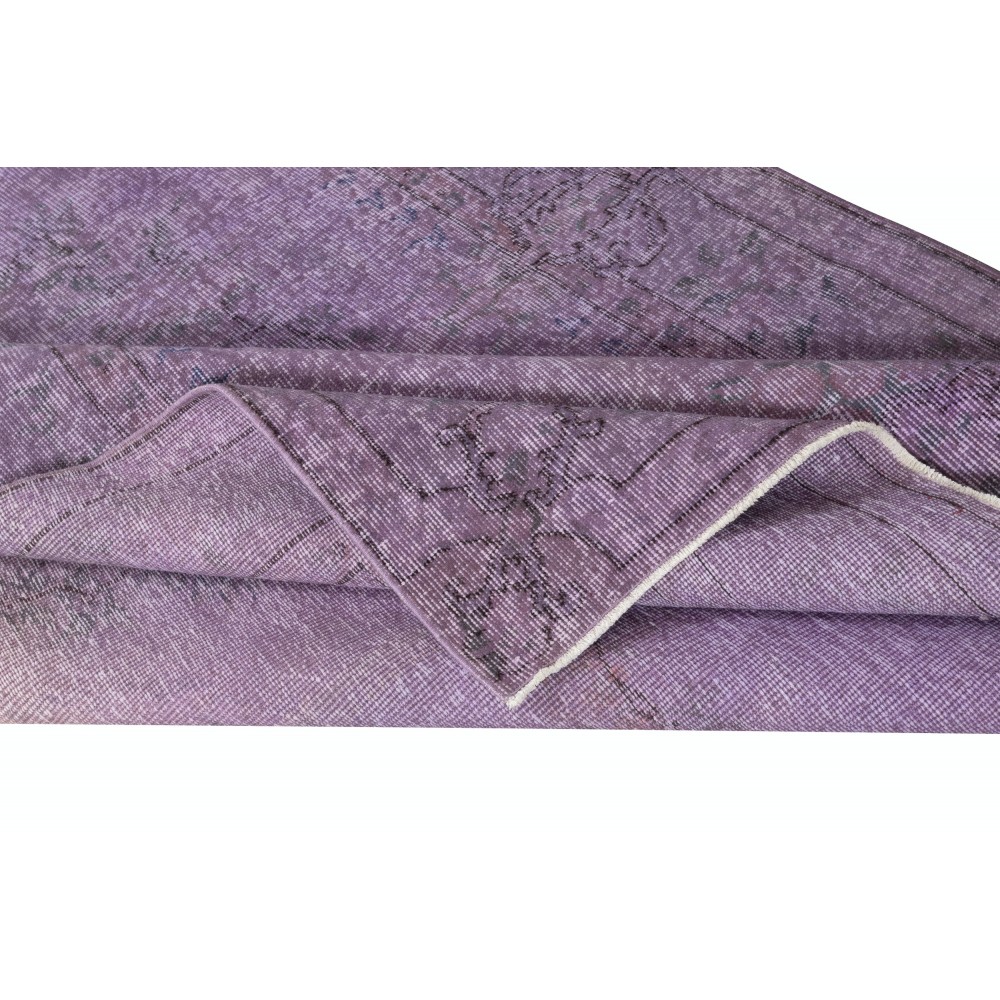 Handmade Purple Color Re-Dyed Hand Knotted Turkish Rug, Low Pile Floor Covering