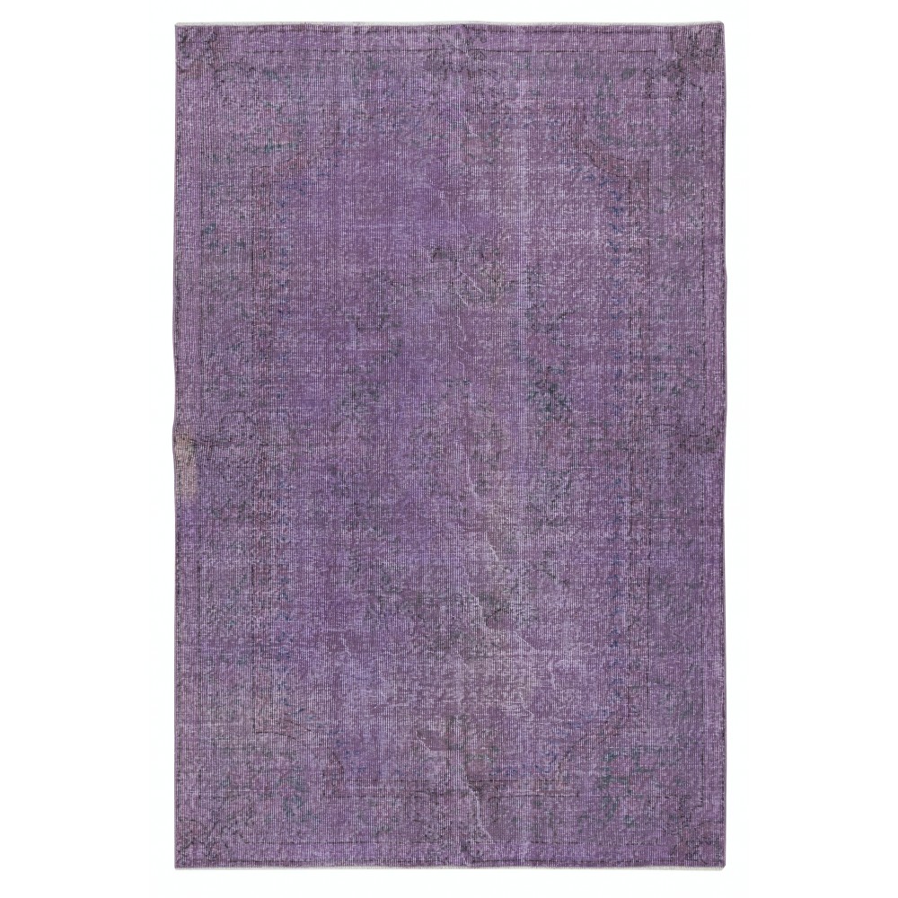 Handmade Purple Color Re-Dyed Hand Knotted Turkish Rug, Low Pile Floor Covering