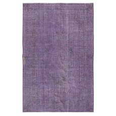 Handmade Purple Color Re-Dyed Hand Knotted Turkish Rug, Low Pile Floor Covering