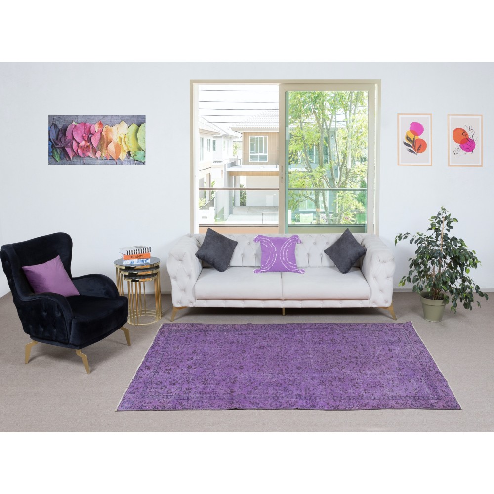 Handmade Anti-bacterial Area Rug, Purple Color Hand Knotted Turkish Rug