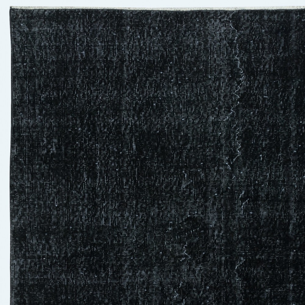Plain Black Color Over-Dyed Area Rug, Handknotted and Handwoven in Turkey