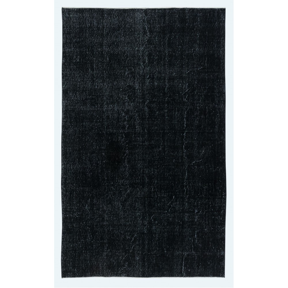 Plain Black Color Over-Dyed Area Rug, Handknotted and Handwoven in Turkey
