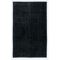 Plain Black Color Over-Dyed Area Rug, Handknotted and Handwoven in Turkey