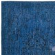 Contemporary Handmade Turkish Area Rug Over-Dyed in Blue. Shabby Chic Style Floor Covering