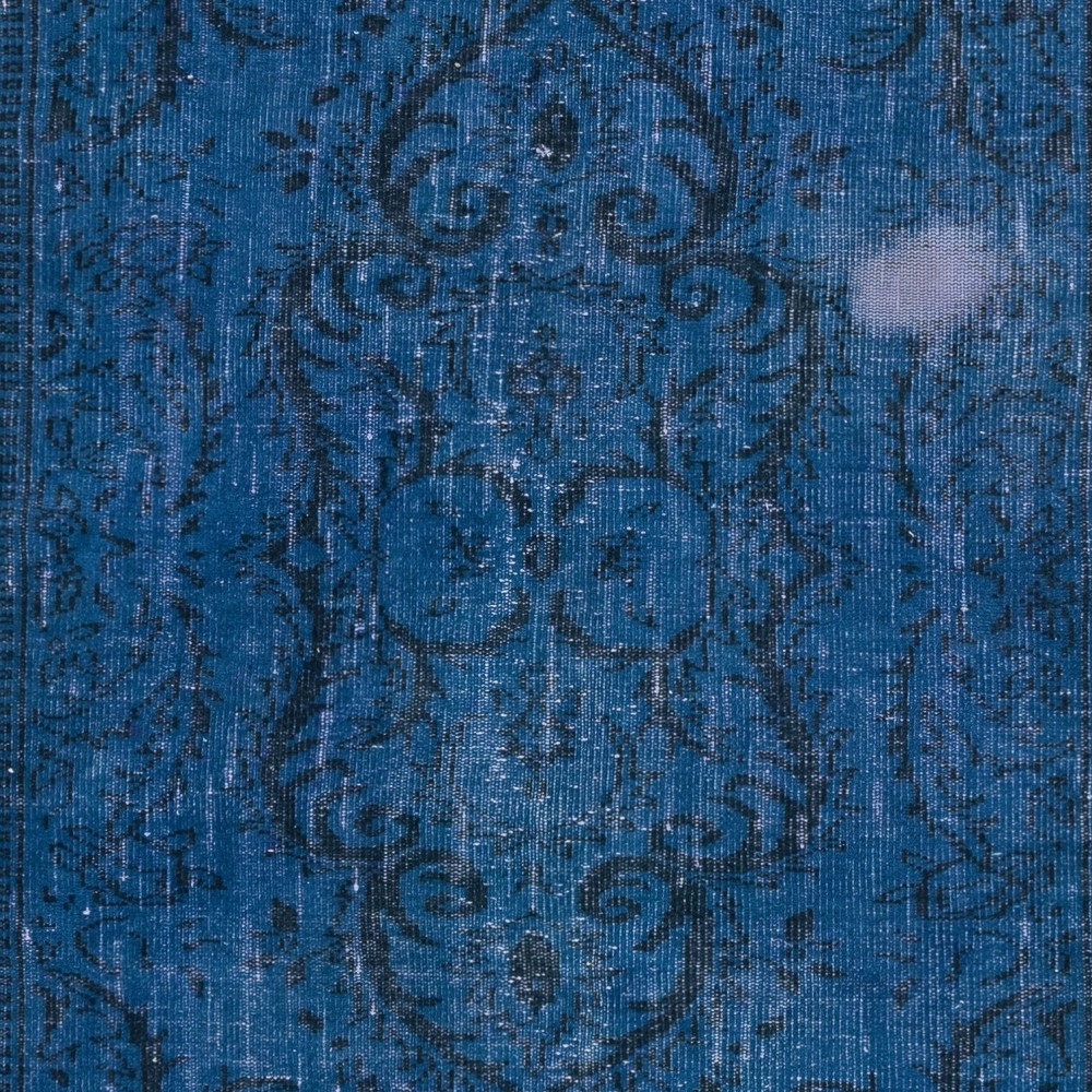Contemporary Handmade Turkish Area Rug Over-Dyed in Blue. Shabby Chic Style Floor Covering