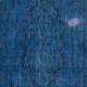 Contemporary Handmade Turkish Area Rug Over-Dyed in Blue. Shabby Chic Style Floor Covering