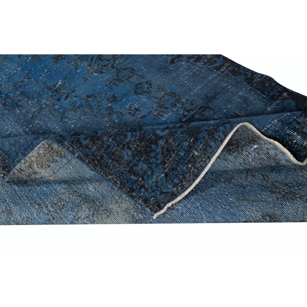 Vintage Handmade Turkish Area Rug dyed in Blue 4 Modern Interiors