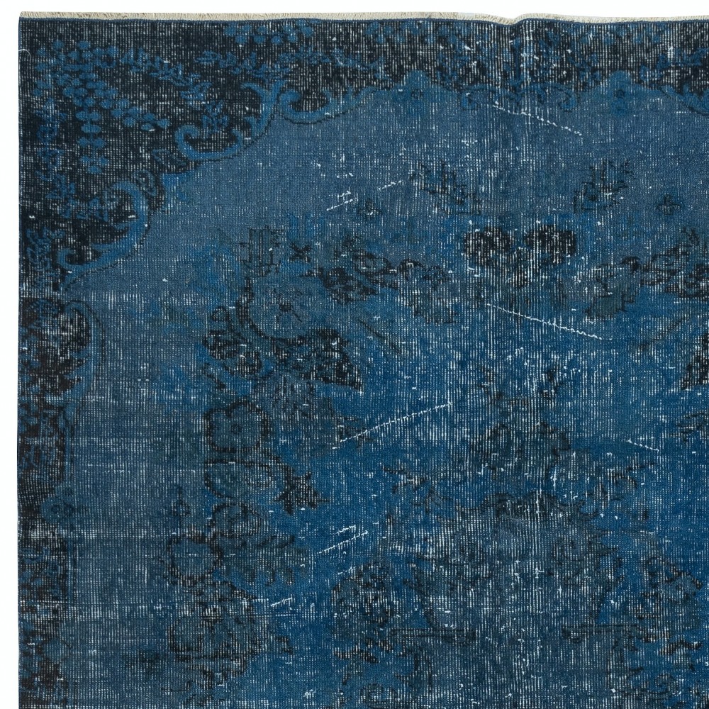 Vintage Handmade Turkish Area Rug dyed in Blue 4 Modern Interiors
