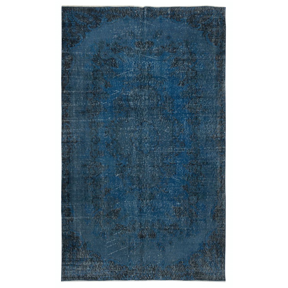 Vintage Handmade Turkish Area Rug dyed in Blue 4 Modern Interiors