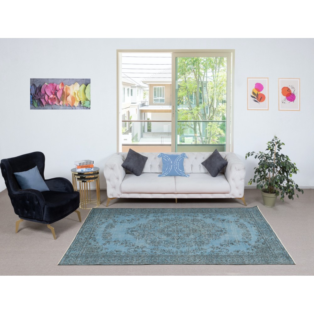 Modern Area Rug in Blue, Hand-woven and Hand-knotted in Turkey