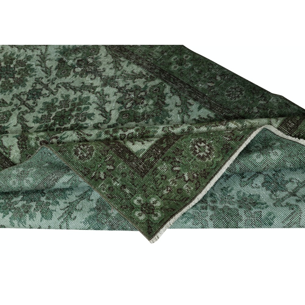 Contemporary Handmade Floral Patterned Turkish Wool Area Rug in Green Color
