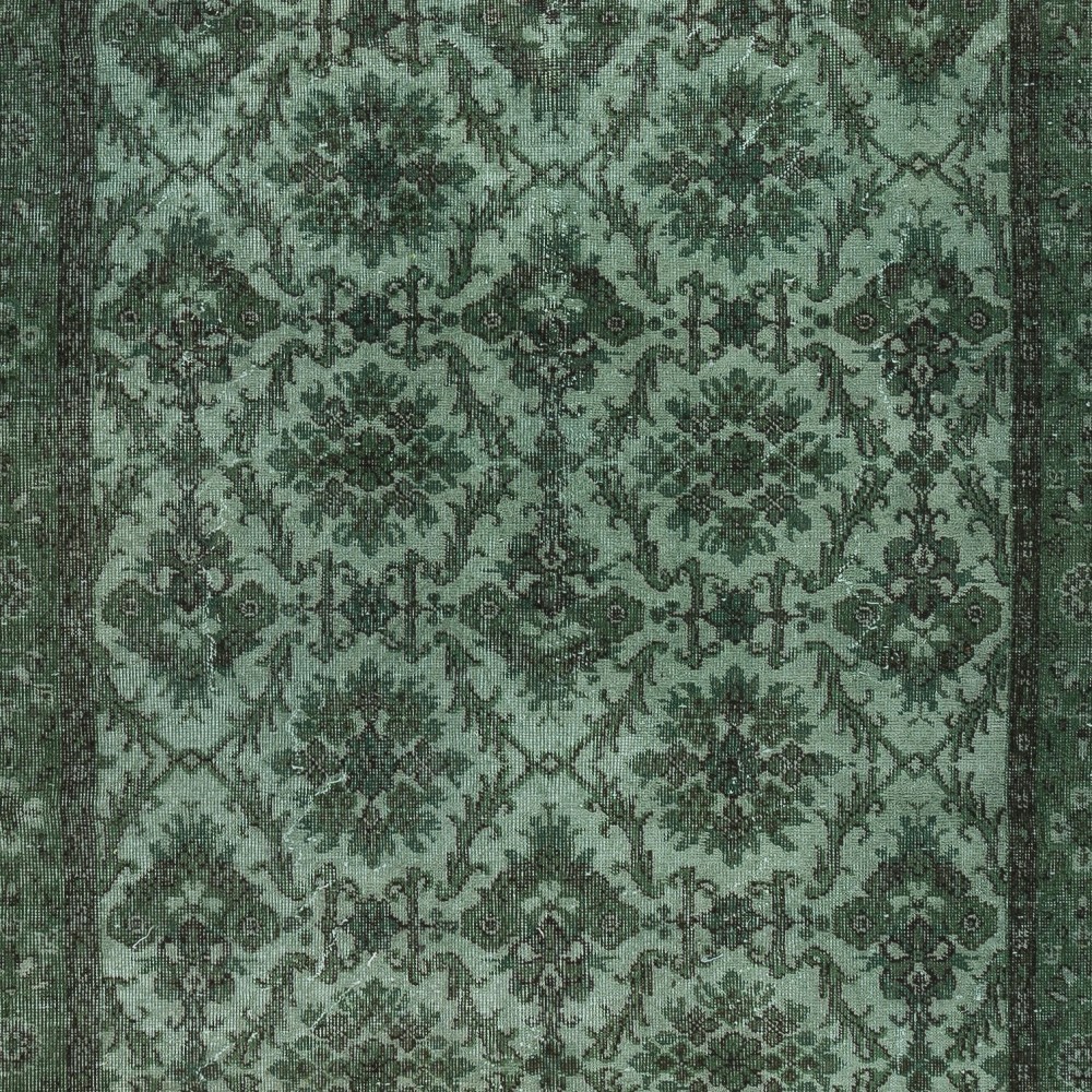 Contemporary Handmade Floral Patterned Turkish Wool Area Rug in Green Color