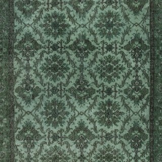 Contemporary Handmade Floral Patterned Turkish Wool Area Rug in Green Color