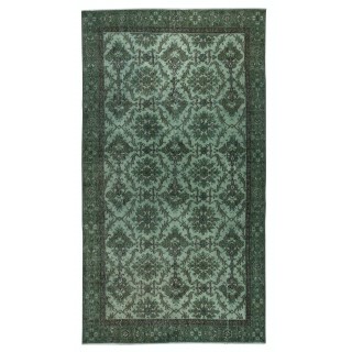 Contemporary Handmade Floral Patterned Turkish Wool Area Rug in Green Color