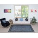 Contemporary Handmade Blue Color Turkish Area Rug with Floral Design