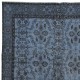 Contemporary Handmade Blue Color Turkish Area Rug with Floral Design