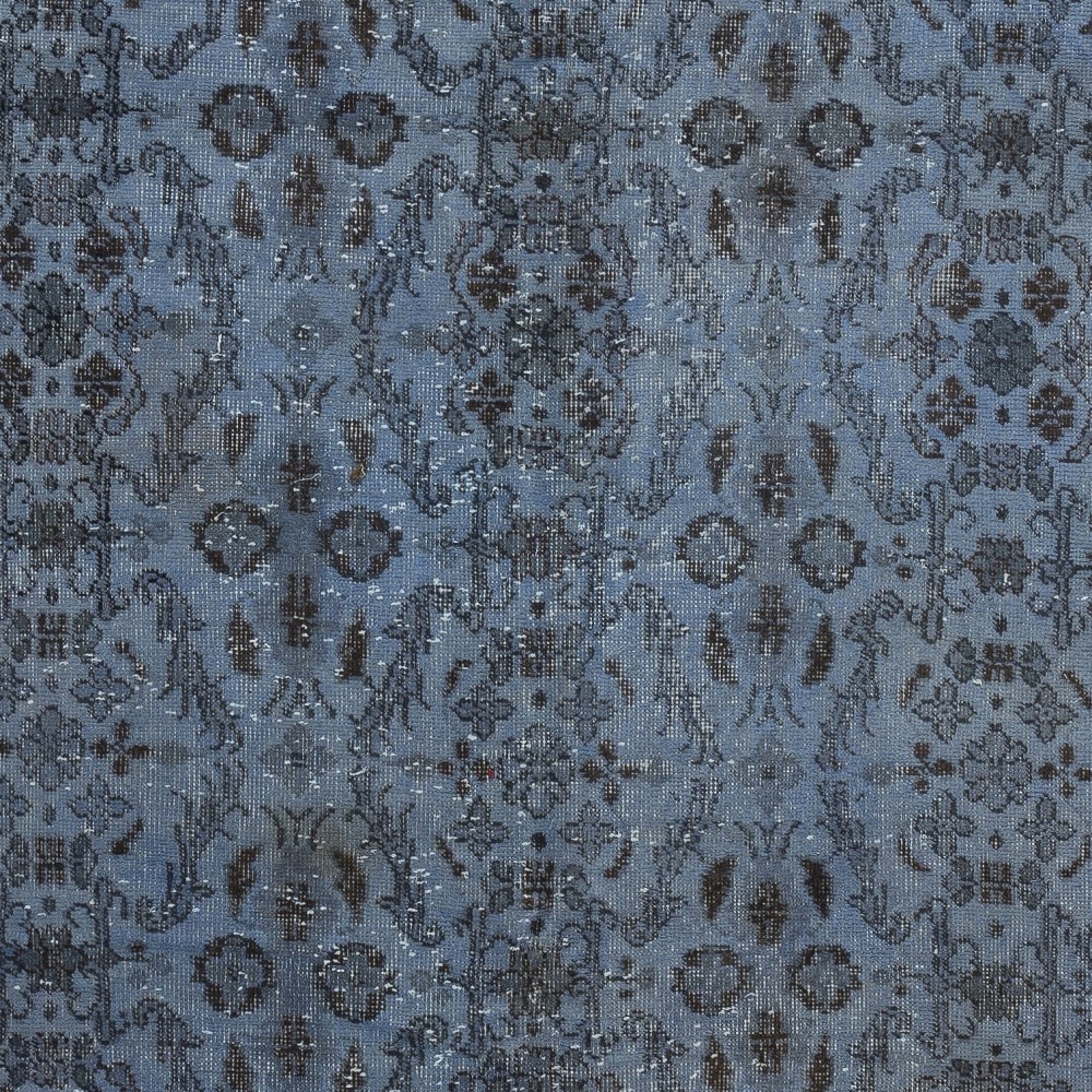 Contemporary Handmade Blue Color Turkish Area Rug with Floral Design