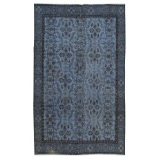 Contemporary Handmade Blue Color Turkish Area Rug with Floral Design