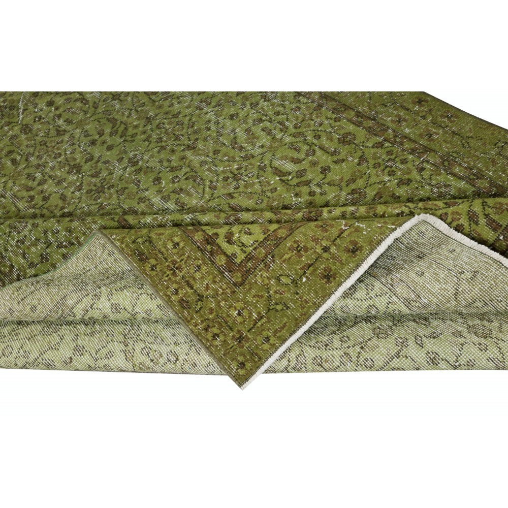 Modern Handmade Floral Patterned Turkish Wool Area Rug in Green Color