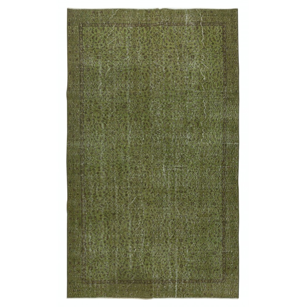 Modern Handmade Floral Patterned Turkish Wool Area Rug in Green Color