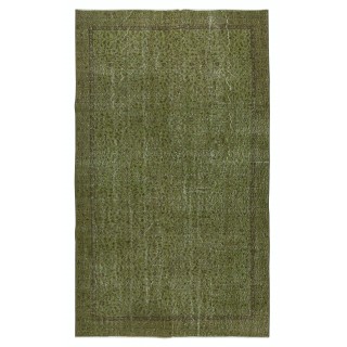 Modern Handmade Floral Patterned Turkish Wool Area Rug in Green Color