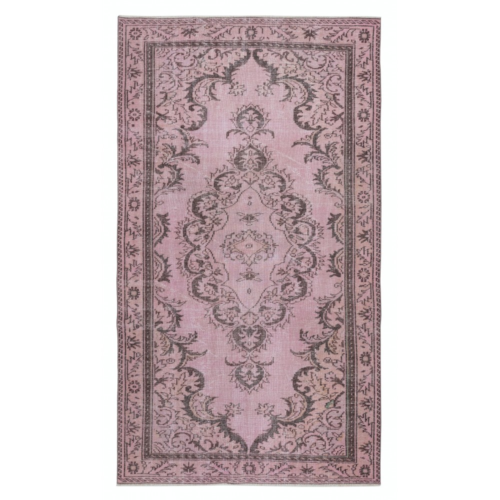Contemporary Area Rug in Pink. Hand-Knotted in Turkey. Wool pile on cotton foundation