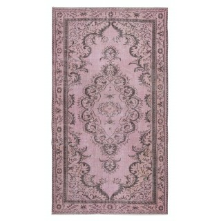 Contemporary Area Rug in Pink. Hand-Knotted in Turkey. Wool pile on cotton foundation