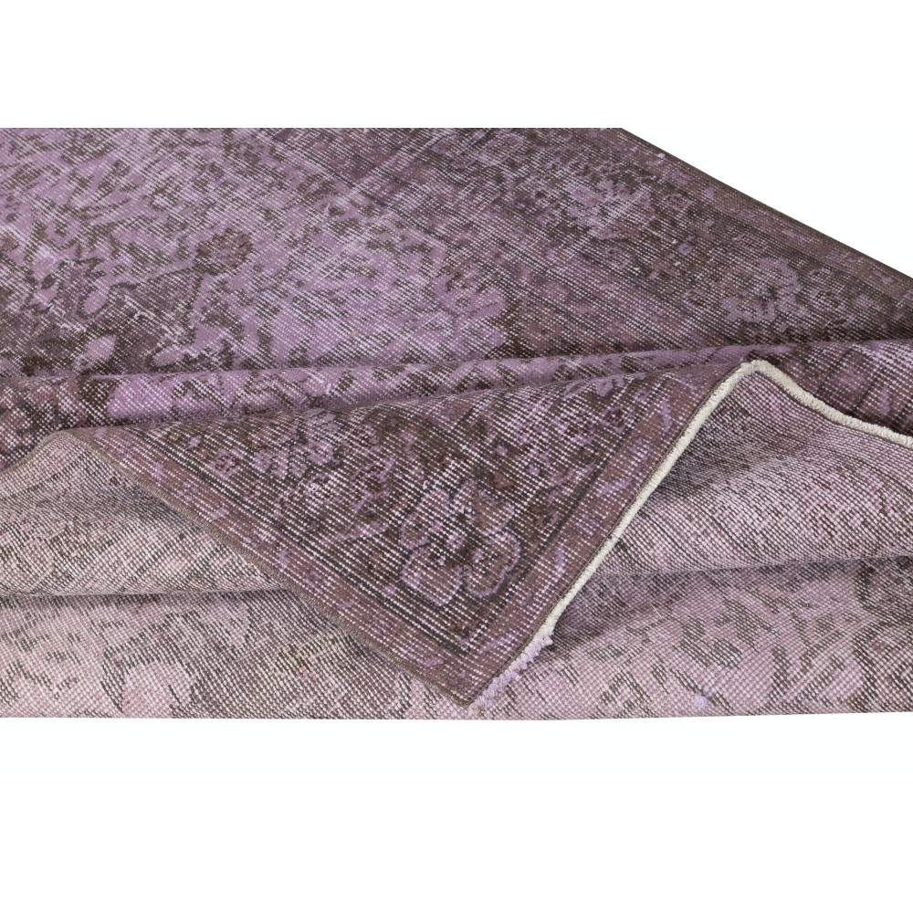 Hand-Made Purple Floor Rug from Turkey, Redyed Bohem Carpet for Living Room