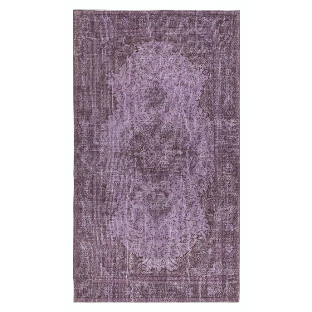 Hand-Made Purple Floor Rug from Turkey, Redyed Bohem Carpet for Living Room